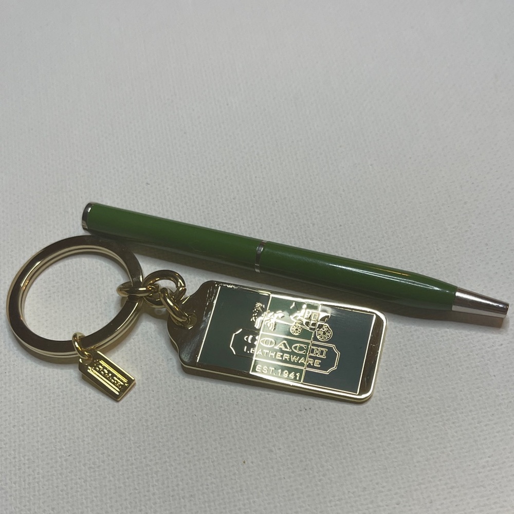 Coach Green and Gold Tag Keychain and Green Coach Pen - Picture 2 of 4
